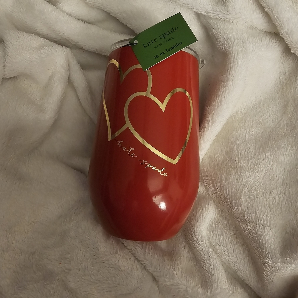 Kate Spade Red And Gold Hearts 16 Oz Wine Tumbler